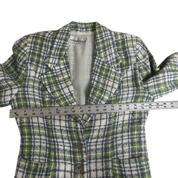 Women’s Colorful Plaid Hourglass Blazer Green Blue White w Checkered Pockets S - Picture 11 of 12